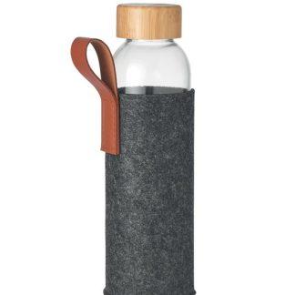 Steklenica za vodo Alena*steklo*z zaščitno prevleko iz poliestra RPET*pokrov bambus*500ml*