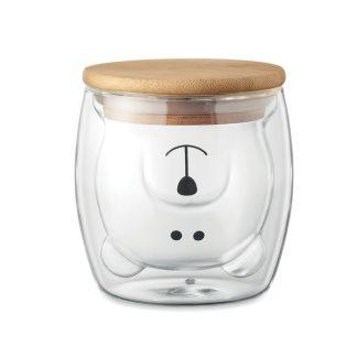 Skodelica Bear*borosilikatno steklo*dvojna stena*pokrov bambus*260 ml*