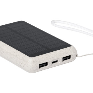 Power bank Eco*iz pšenične slame*vgrajen solarni polnilec*brezžični hitri polnilnilec 15W*5000 mAh*
