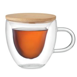 Skodelica Heart*iz borosilikatnega stekla*dvojna stena*pokrov iz bambusa*180ml*