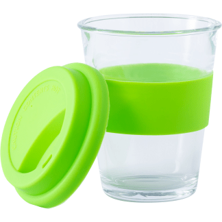 Skodelica Pamy*steklo*s silikonskim držalom in pokrovom*350 ml*