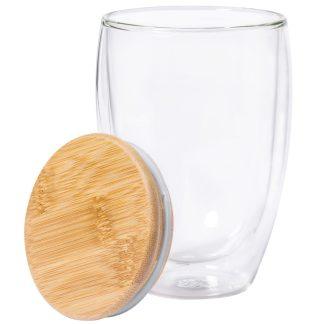 Termo skodelica Bonna*iz borosilikatnega stekla z dvojno steno in pokrovom iz bambusa*350 ml*