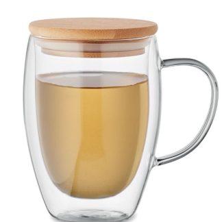 Skodelica Alla*iz borosilikatnega stekla z dvojno steno in pokrovom iz bambusa*300ml*