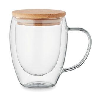 Skodelica Apeya*iz borosilikatnega stekla*dvojna stena*pokrov iz bambusa*250ml*