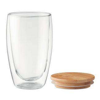 Dvostenski kozarec Ariss*borosilikatno steklo*pokrov iz bambusa s silikonskim tesnilom*450 ml*