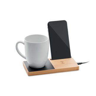 Brezžični polnilec Aney*iz bambusa*vključno z grelnikom za skodelice in stojalom za telefon*10x10*
