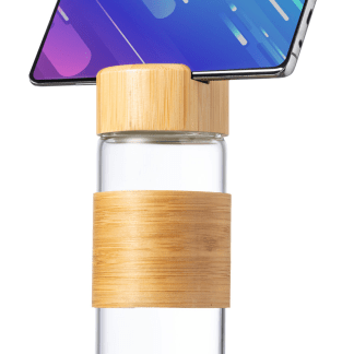 Steklenica za vodo Arbissa*steklena*pokrov iz  bambusa z držalom za telefon*450ml*