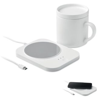 Brezžični polnilnik Aby*polnilnik 15 W in grelnik skodelic*keramična skodelica 250 ml*3 temperaturne nastavitve z zaslonom na dotik*